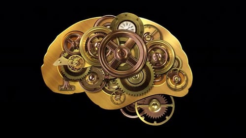 Animated Mechanical Brain with Rotating Clockwork Gears