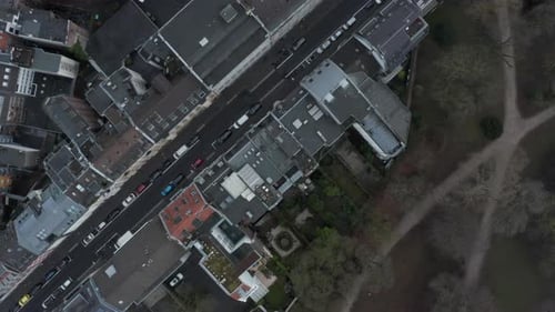 AERIAL: Slow Overhead Shot of Cologne City in Germany