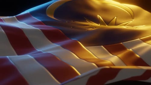 Realistic Malaysian Flag Waving Animation with Golden Light