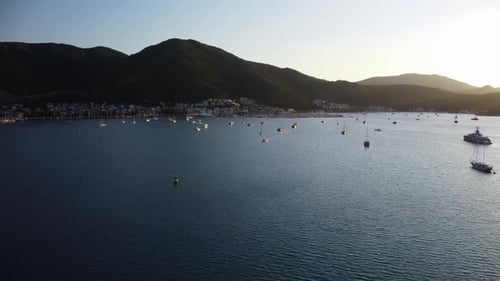 Aerial Landscape of Port Town Fethiye Located on Among Mountains and Mediterranean Sea