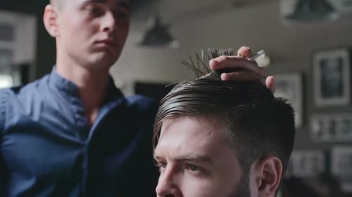 Barber Giving Haircut in Fashionable Barber Shop