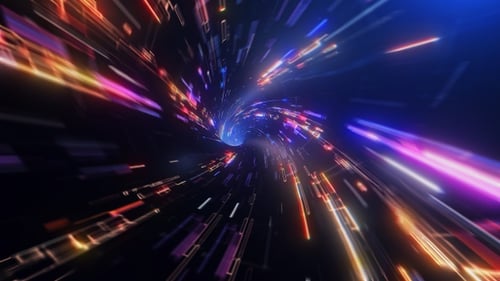 Abstract Digital Tunnel with Hyperspeed Neon Light Trails