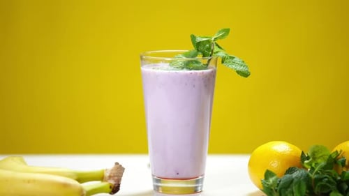 Banana and Lemon Smoothie with Mint Leaves