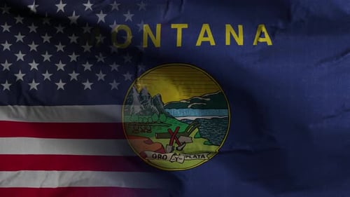 Waving Montana and USA Flag Animation