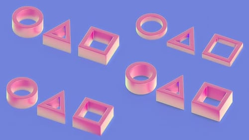 Animación isométrica del símbolo del círculo, triángulo y cuadrado.