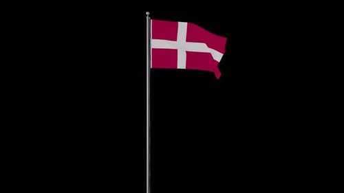 Denmark Flag Waving on Flagpole Animation