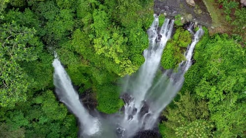 Sekumpul waterfall, Bali, Indonesia. Aerial view on the waterfall. Landscape from air