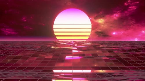 Retro Synthwave Sun and Grid Horizon Loop Background