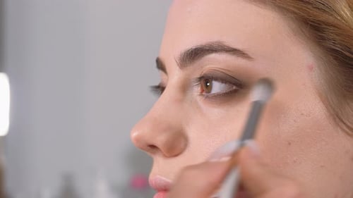 Woman Receiving Eye Makeup Application Close Up