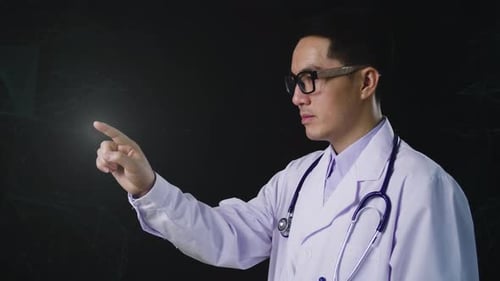 Doctor Examining Hologram of Human Organs