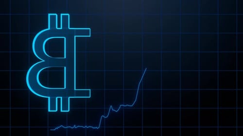 Neon Bitcoin Symbol Animation with Digital Rising Financial Graph