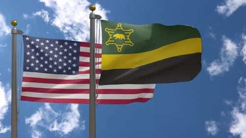 American Flag and Sheriff Flag Waving in Blue Sky