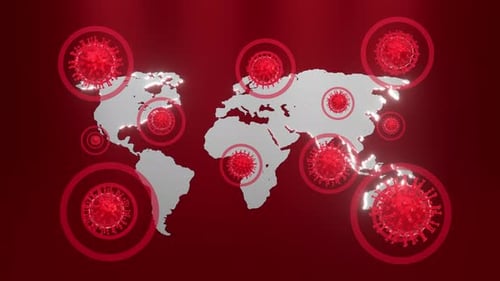 Animated World Map with Spreading Red Virus Particles