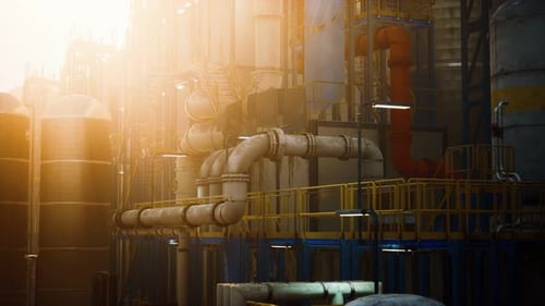 Oil Industry Refinery Factory at Sunset