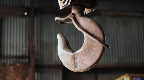 Heavy Rusty Hook in a Plant Swinging