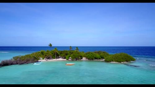 Aerial drone view landscape of relaxing seashore beach trip by blue water with white sand background