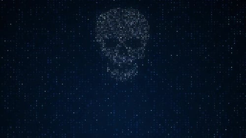 Futuristic Digital Skull Data Grid Loop Background