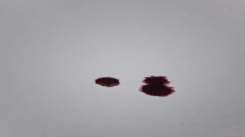 Dark Red Fluid Drops Spreading on Grey Surface