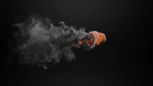 Animation of cloud of orange and grey smoke appearing and disappearing on black background