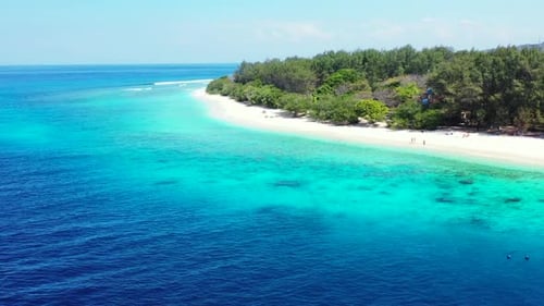 Aerial view sky of perfect island beach break by aqua blue sea with white sand background of a dayou