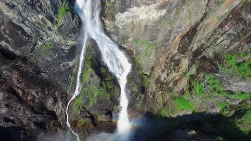 Beautiful aerial view of Voringfossen waterfall in Norway.