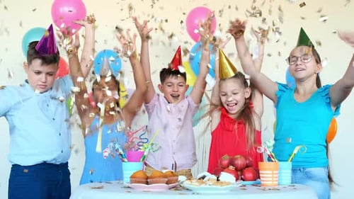 Kids Throw Confetti at Fun Birthday Party