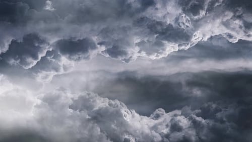 4K thunderstorm inside a thick gray cumulus cloud