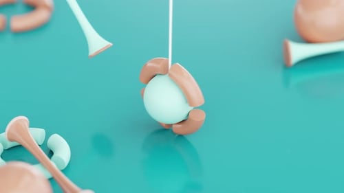 4k Video animation. Seamless loop of hanging objects swinging through a ring. Satisfying ASMR