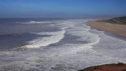 Aerial View on Big Waves of Atlantic Ocean