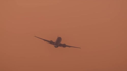 Scenic Vista of the Huge Aircraft Departed From the Airport Towards Skyline
