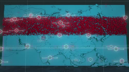 Digital World Map with Global Data Network Animation
