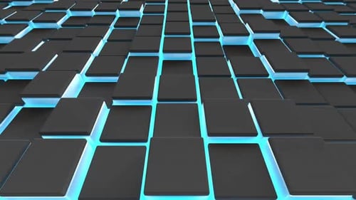 Animated Futuristic Grid of Glowing Blue Cubes