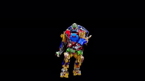 Colorful Robot Character Performing Dynamic Dance Moves