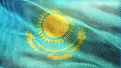 Waving Kazakhstan Flag Loopable Background Animation with Texture