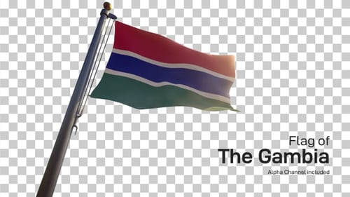 Realistic Flag of Gambia Waving Loop on Transparent Background