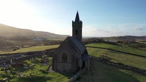 Aerial View of the Church of Ireland in Glencolumbkille Republic of Ireland