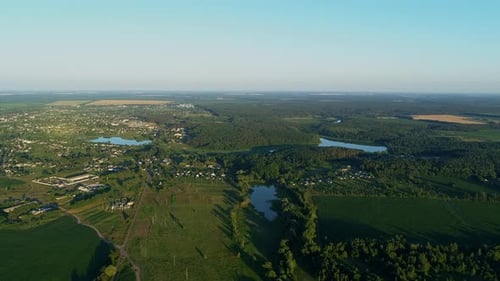 Aerial View Beautiful Landscape in Summer Drone Flying Corn Field in Sunny Day