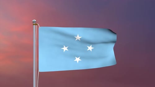 Modern Animated Waving Flag with Four Stars on Pole