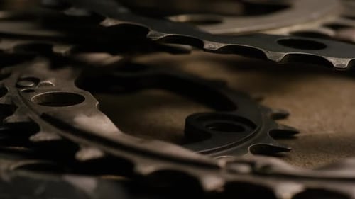 Close Up of Interlocking Metal Cogs and Gears