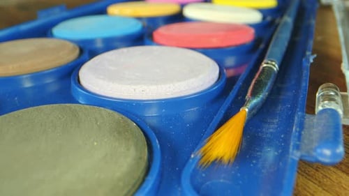 Close Up of Watercolor Paint Palette