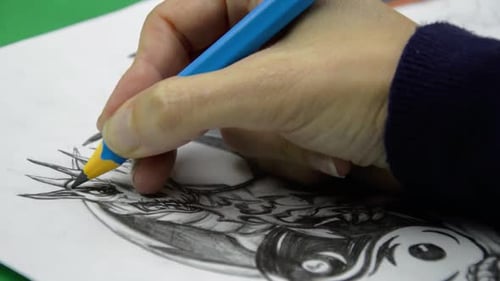 Hand Drawing Dragon Illustration with Pencil on Paper