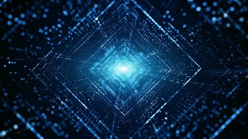 Digitaler Tunnel des Cyberspace mit Partikeln und Beleuchtung 00766