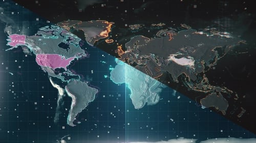 Futuristic World Map Digital Glitch Global Network Background Animation