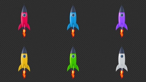 Cartoon Rocket Launch Animation with Alpha
