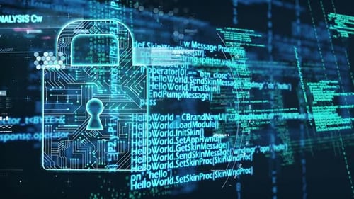 Futuristic Digital Padlock with Glowing Circuitry and Code Animation