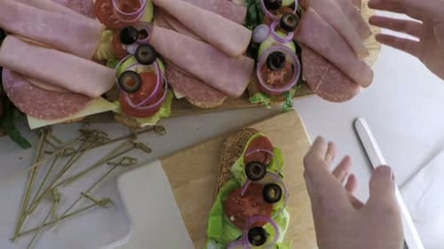 Assembling Sandwich with Meat and Vegetables