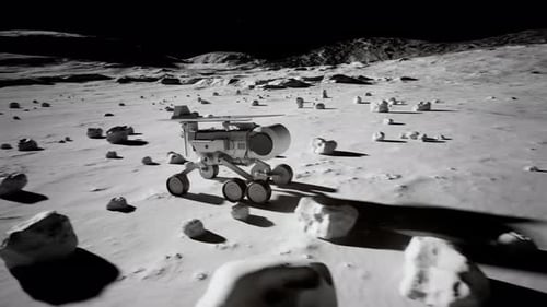 El
rover planetario se dirige a la base cós Formación de una base espacial en la luna.
