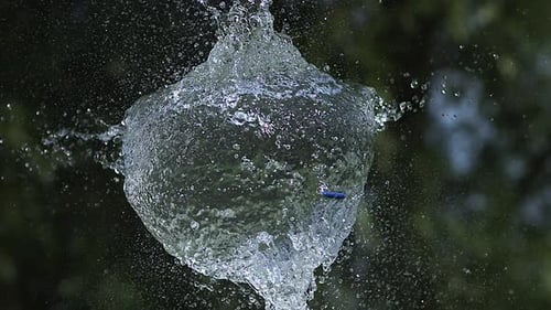 Blue Water Balloon Bursting in Extreme Slow Motion