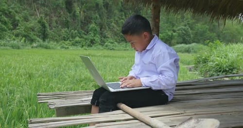 Boy Studying By Online Learning With Laptop