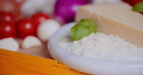 Closeup Of Raw Pasta And Ingredients On Table